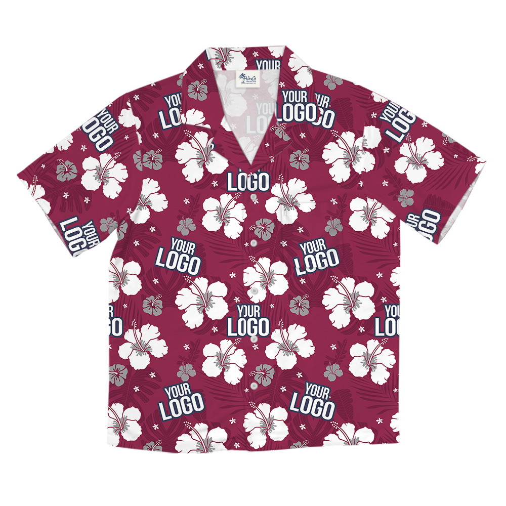 Custom Logo Red Hibiscus Print Hawaiian Shirt