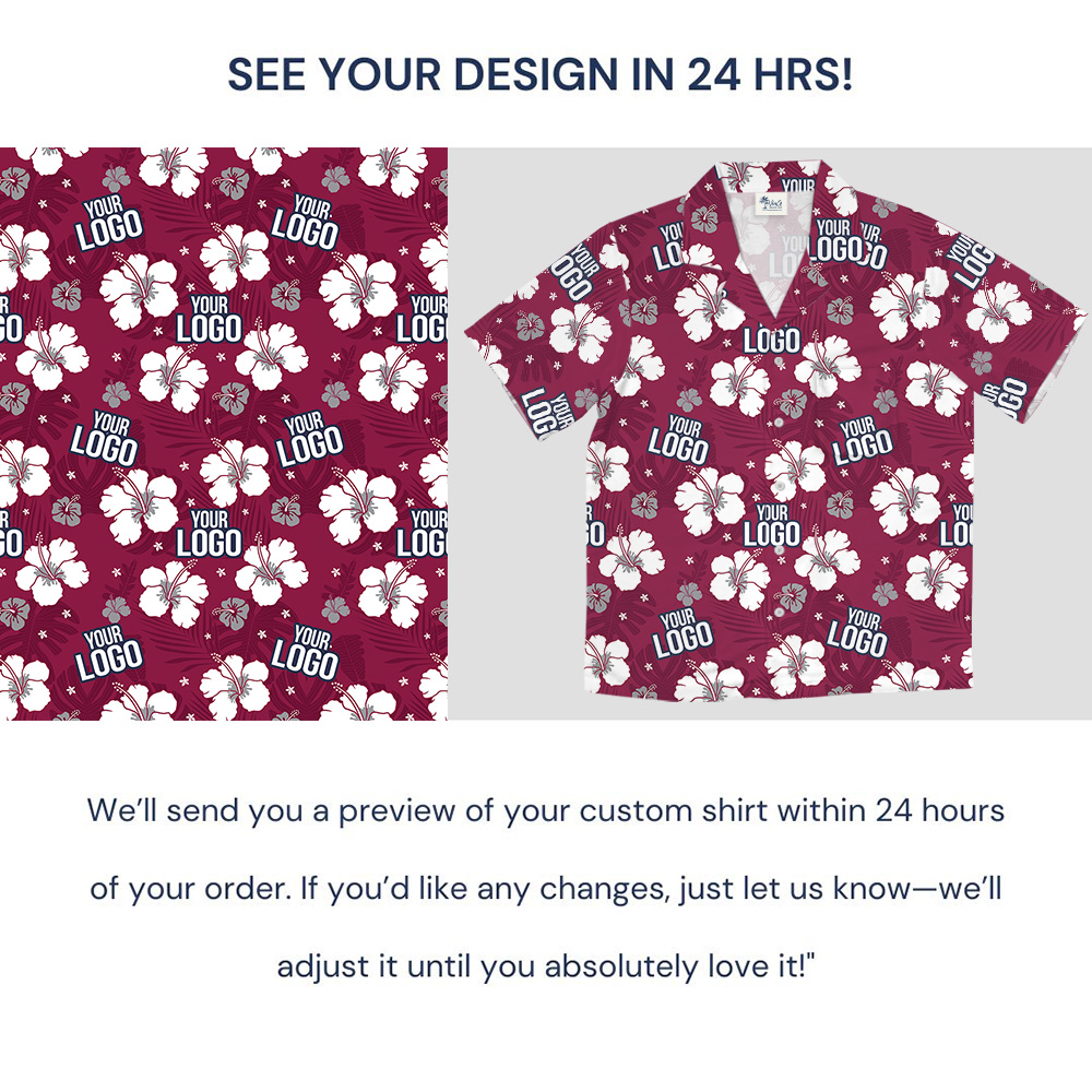 Custom Logo Red Hibiscus Print Hawaiian Shirt