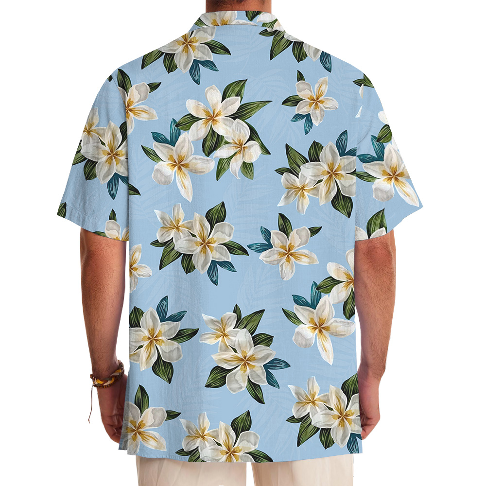 Blue Plumeria Pattern Hawaiian Shirt