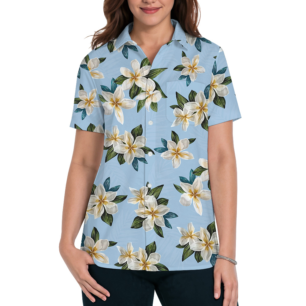 Blue Plumeria Pattern Hawaiian Shirt
