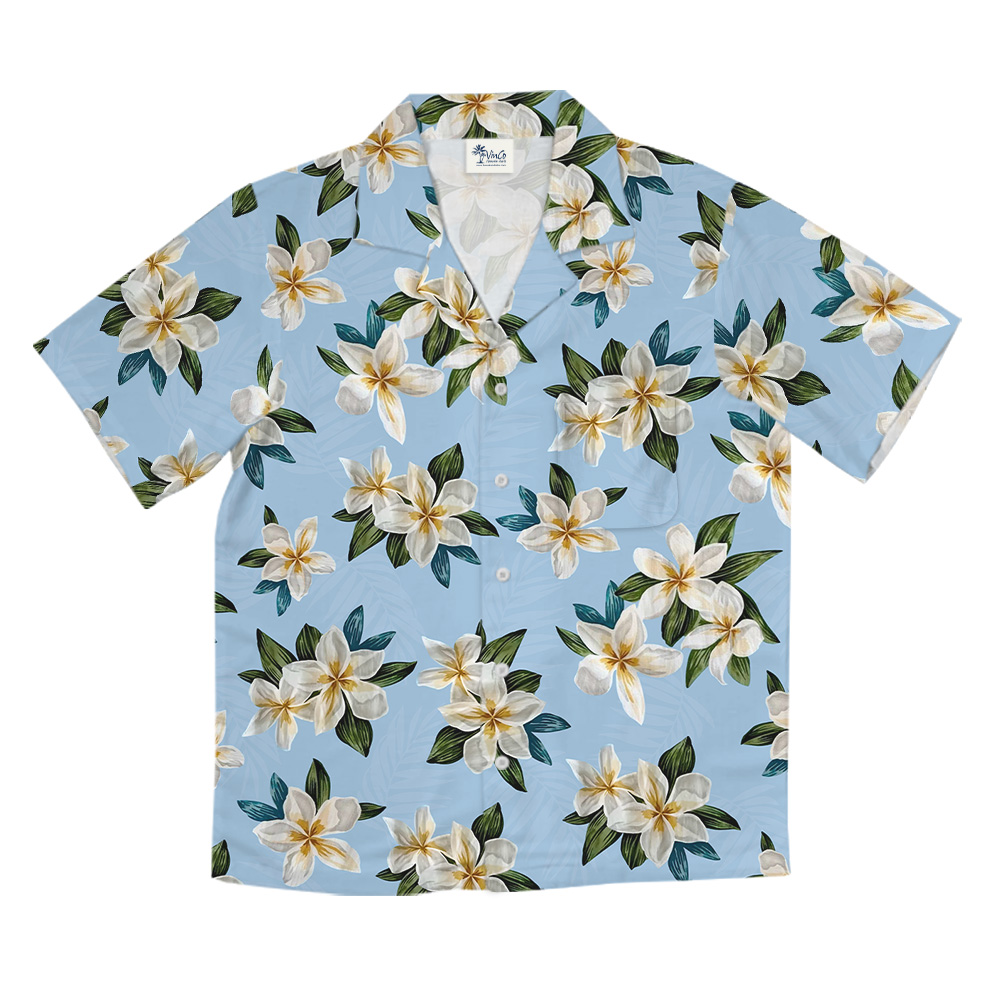Blue Plumeria Pattern Hawaiian Shirt