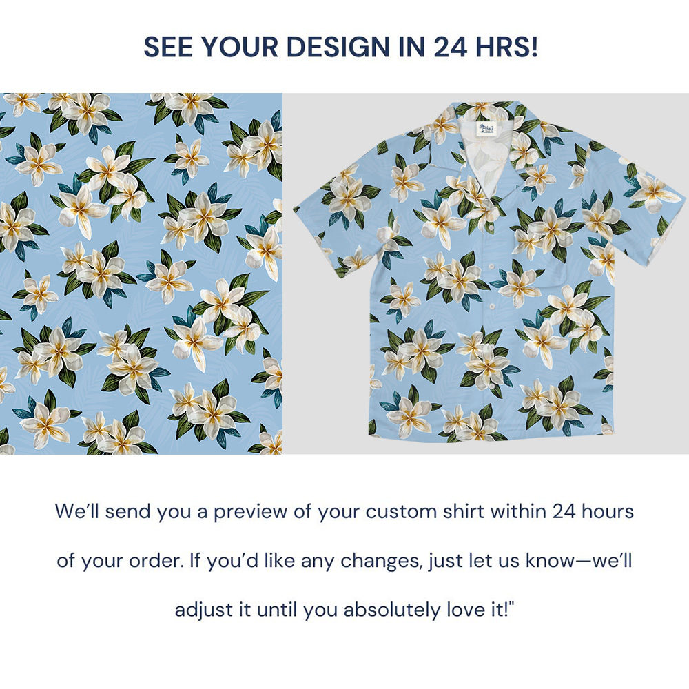 Blue Plumeria Pattern Hawaiian Shirt