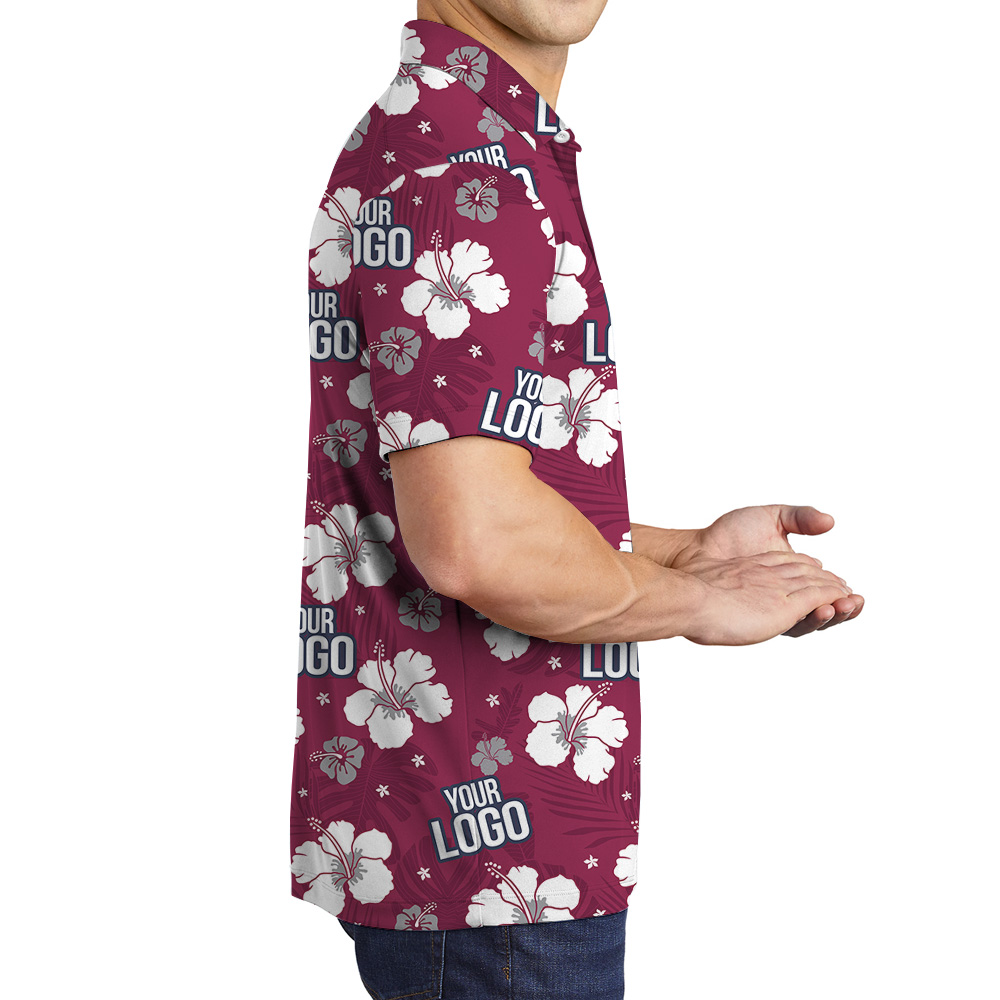 Custom Logo Red Hibiscus Print Polo Shirt
