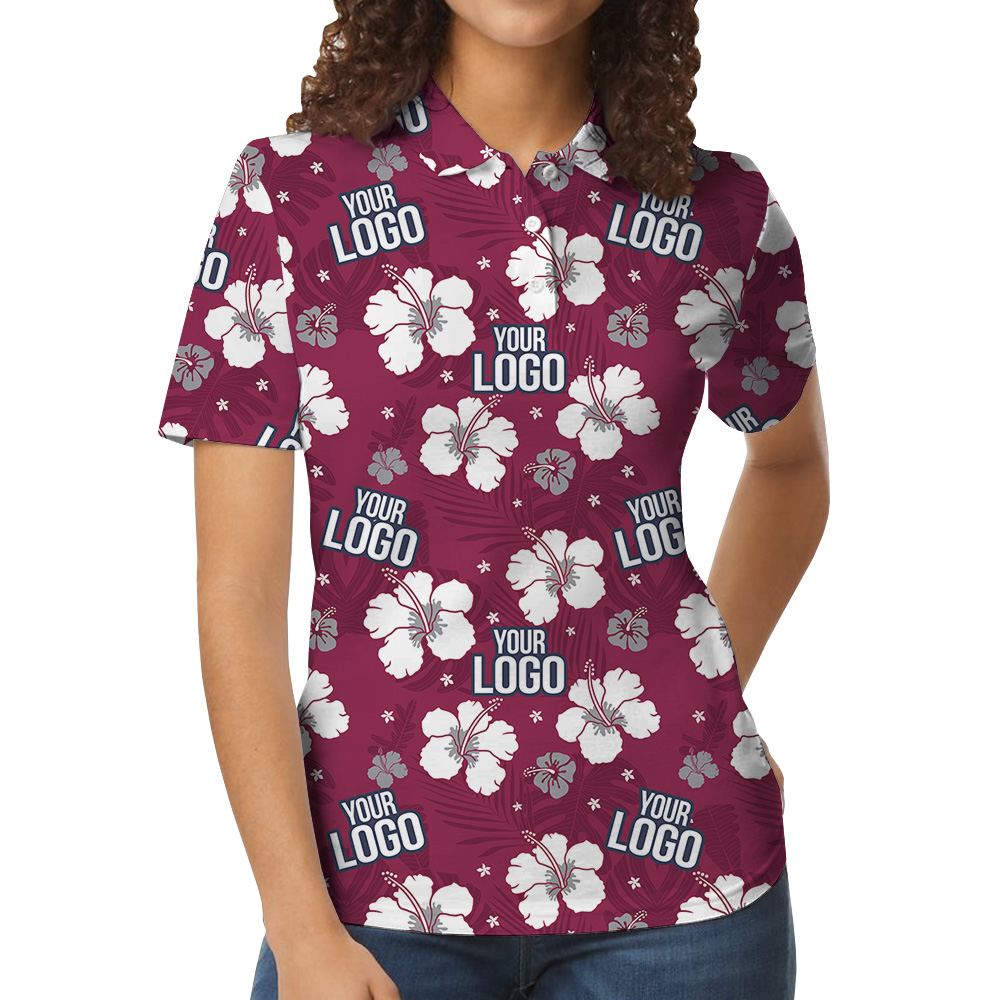 Custom Logo Red Hibiscus Print Polo Shirt