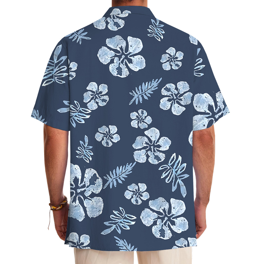 Tailored Tropical Navy Hibiscus Hawaiian Shirt