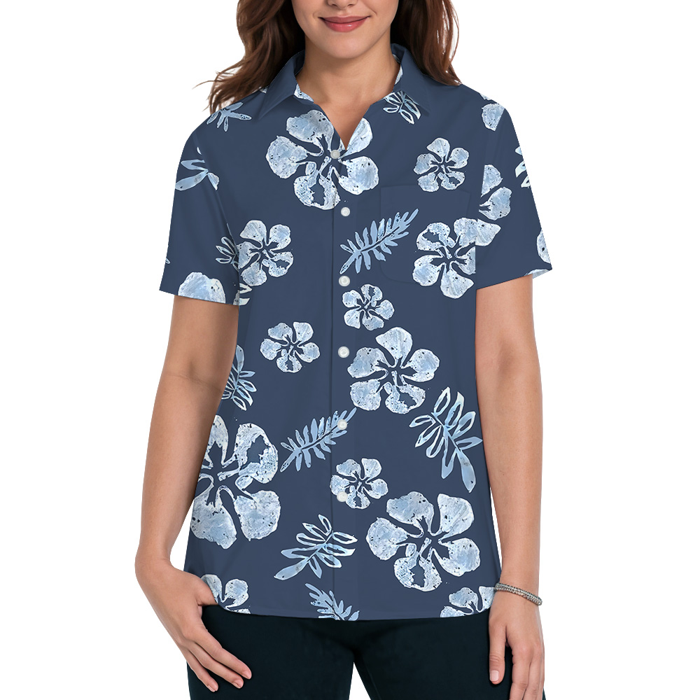 Tailored Tropical Navy Hibiscus Hawaiian Shirt