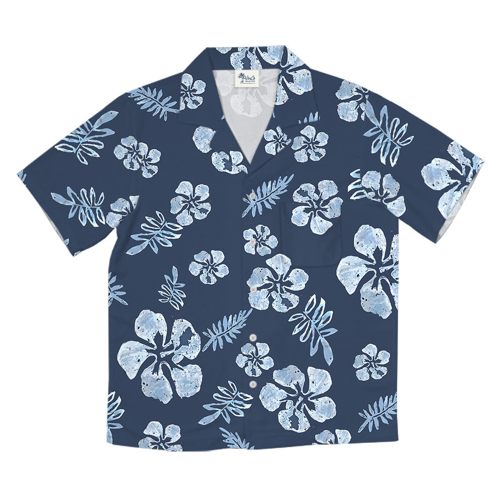 Tailored Tropical Navy Hibiscus Hawaiian Shirt
