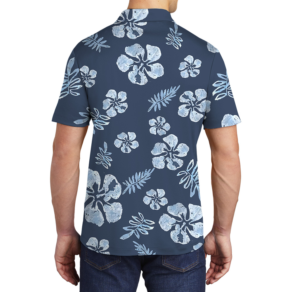 Tailored Tropical Navy Hibiscus Polo Shirt