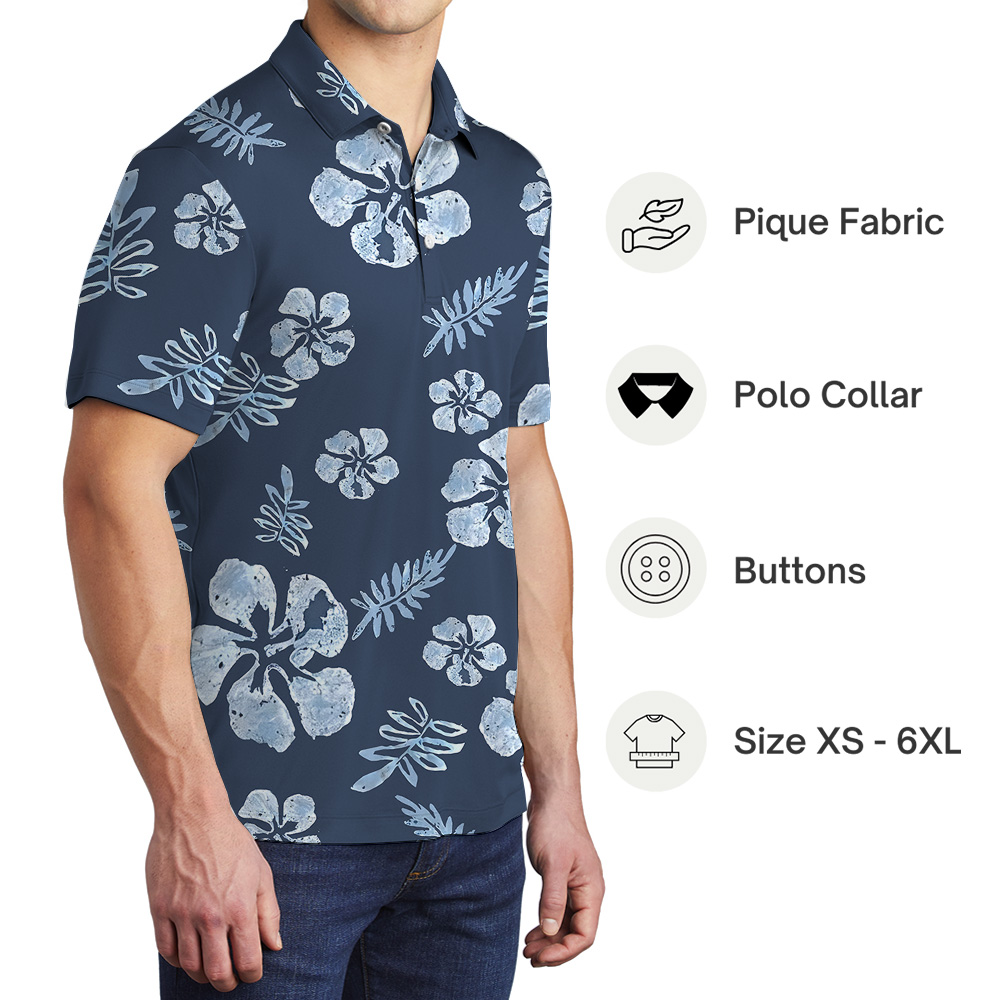Tailored Tropical Navy Hibiscus Polo Shirt