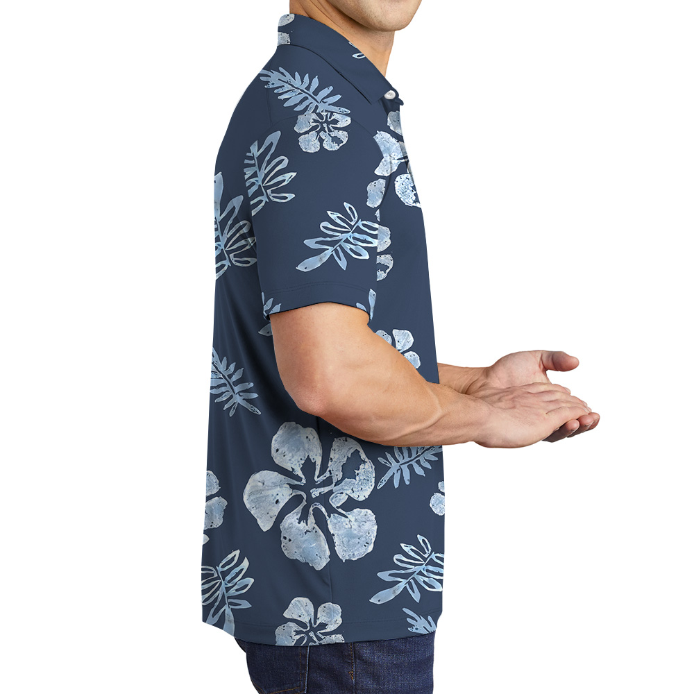Tailored Tropical Navy Hibiscus Polo Shirt