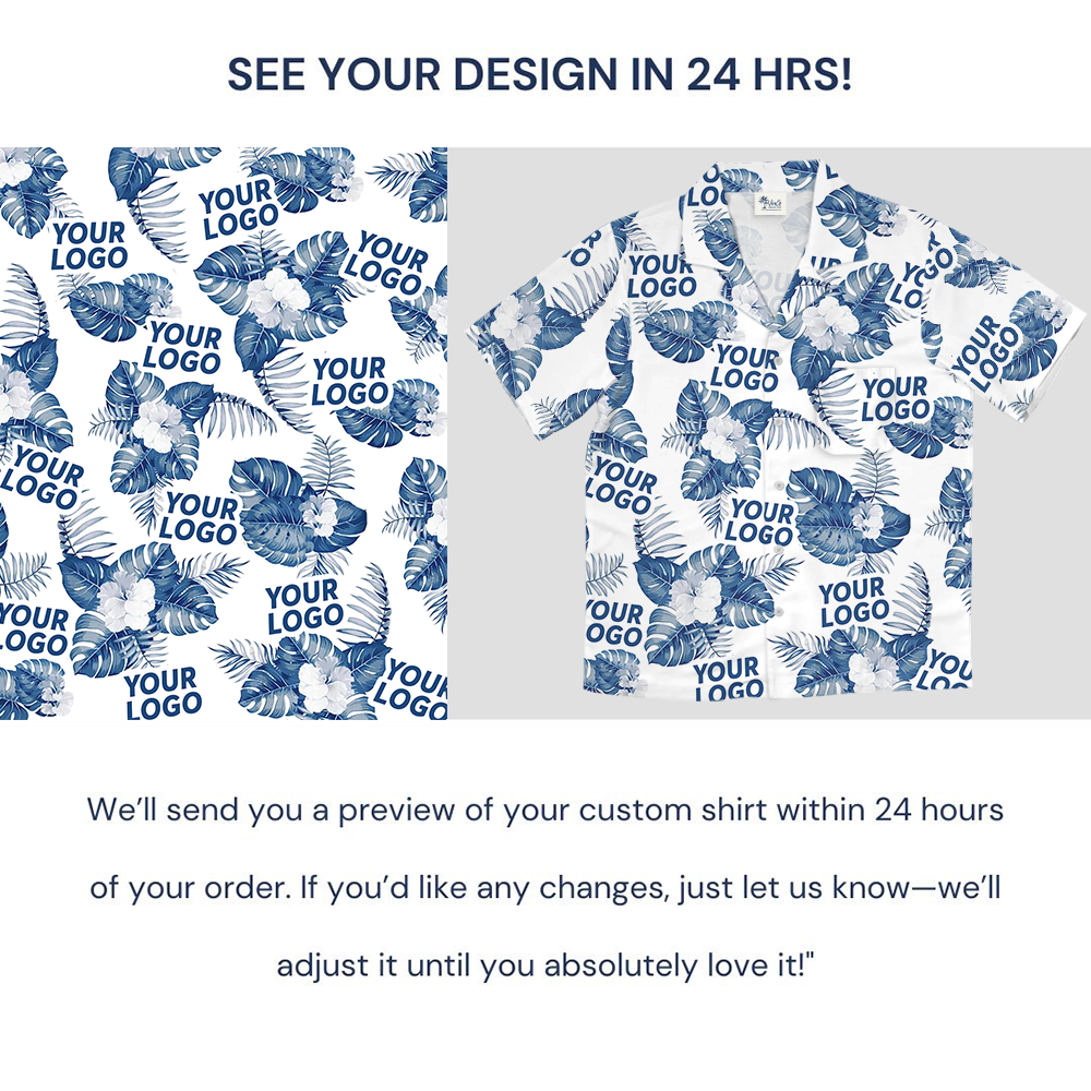 White Custom Logo Hawaiian Shirt With Big Tropical Leaves