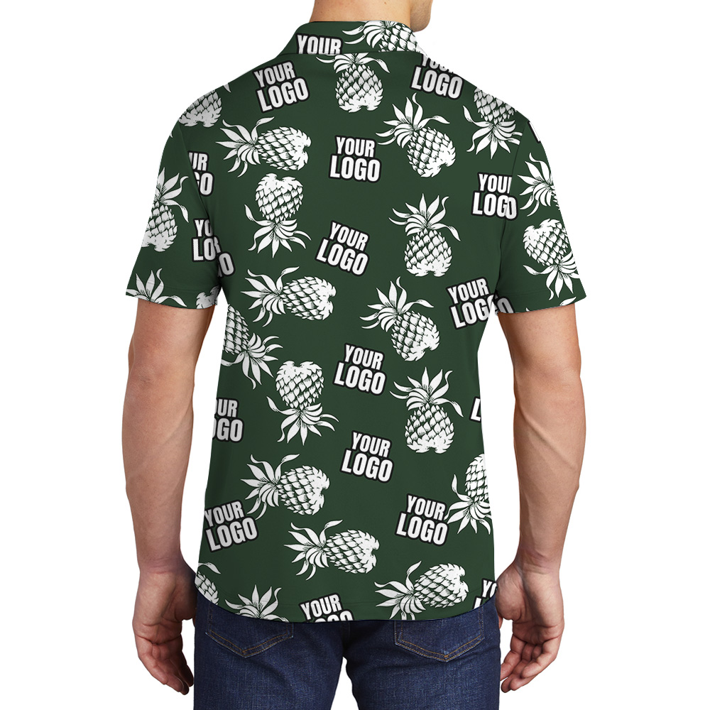 Green Tropical Pineapple Polo Shirt With Custom Logo