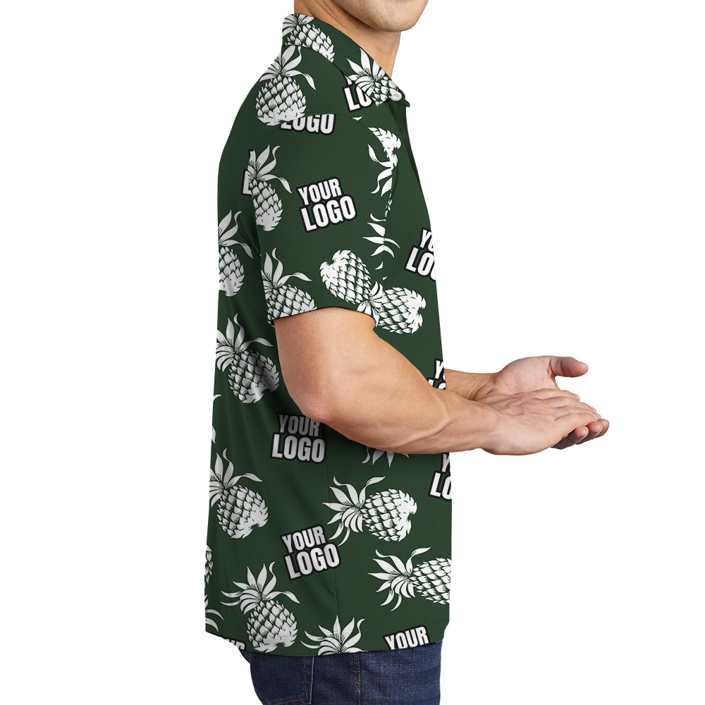Green Tropical Pineapple Polo Shirt With Custom Logo