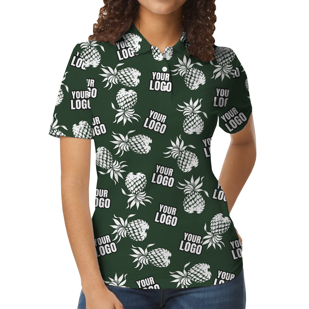 Green Tropical Pineapple Polo Shirt With Custom Logo