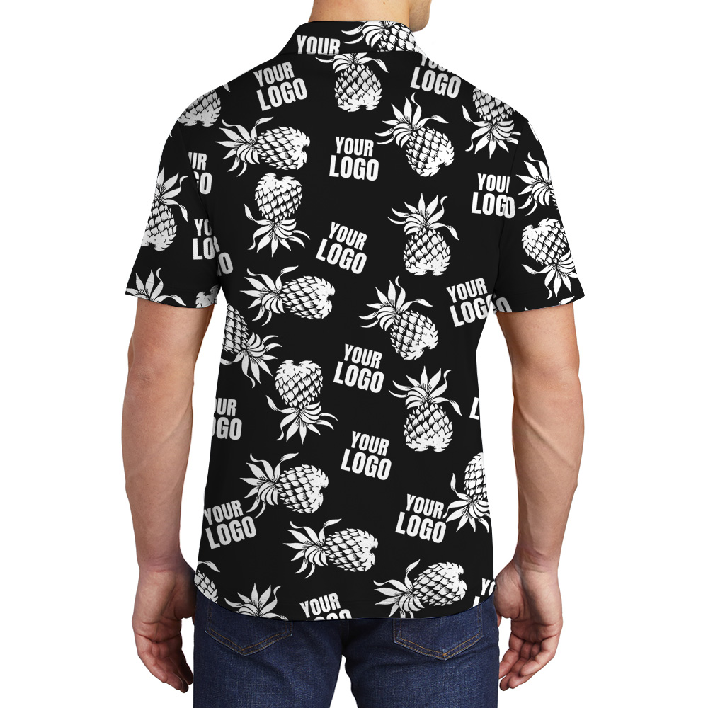 Custom Logo Black Pineapple Print Polo Shirt