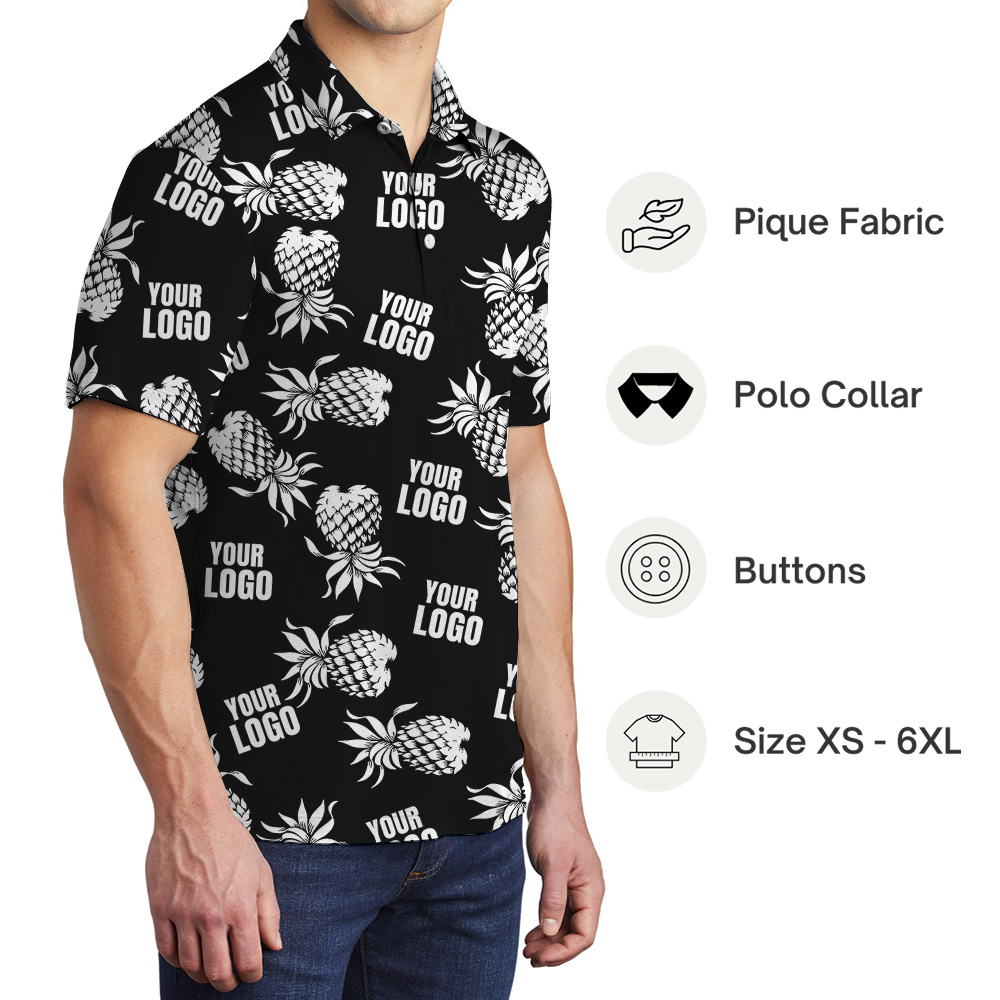Custom Logo Black Pineapple Print Polo Shirt