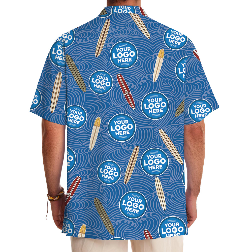 Navy Surfboard Custom Logo Wave Pattern Hawaiian Shirt