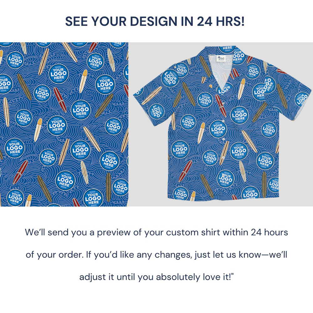 Navy Surfboard Custom Logo Wave Pattern Hawaiian Shirt