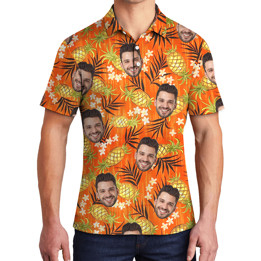 Custom Logo Orange Plumeria Pineapple Polo Shirt - variant image 1