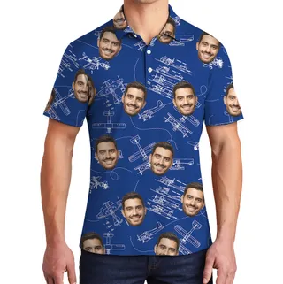 Navy Technical Aviation Theme Custom Face Polo Shirt