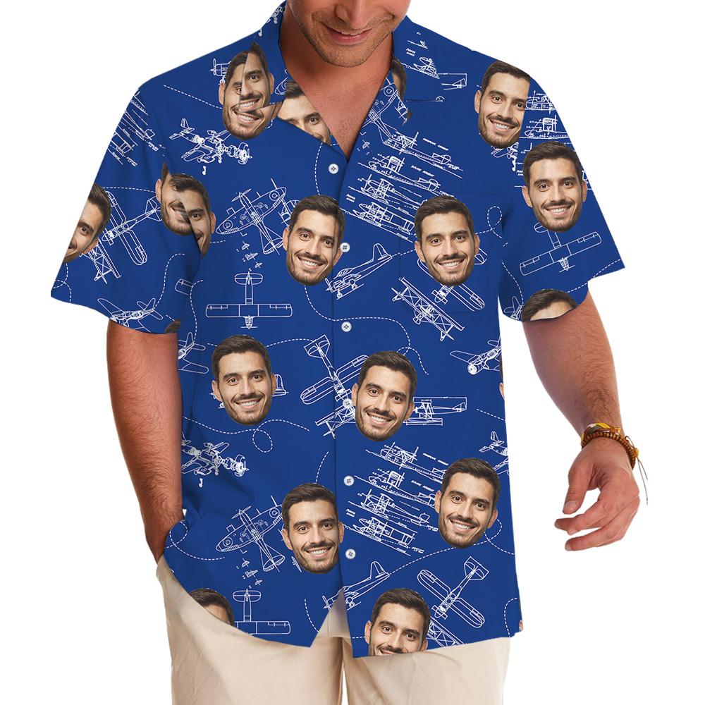 Navy Technical Aviation Theme Custom Face Hawaiian Shirt - variant image 1