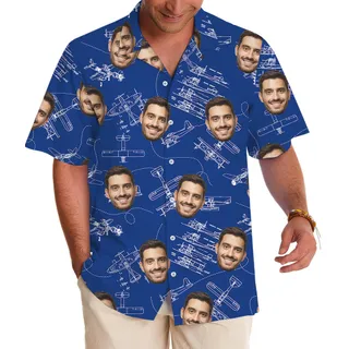 Navy Technical Aviation Theme Custom Face Hawaiian Shirt