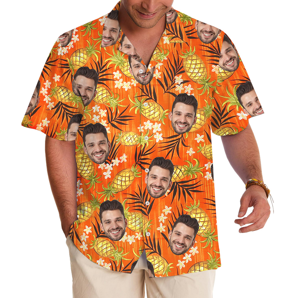 Custom Logo Orange Plumeria Pineapple Hawaiian Shirt - variant image 1