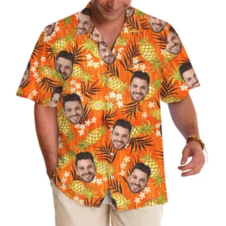 Custom Logo Orange Plumeria Pineapple Hawaiian Shirt