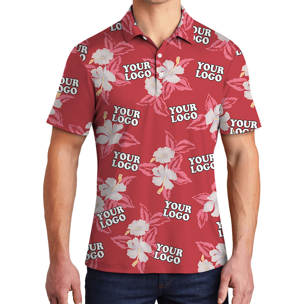 Red Custom Logo Hibiscus Pattern Polo Shirt - variant image 1