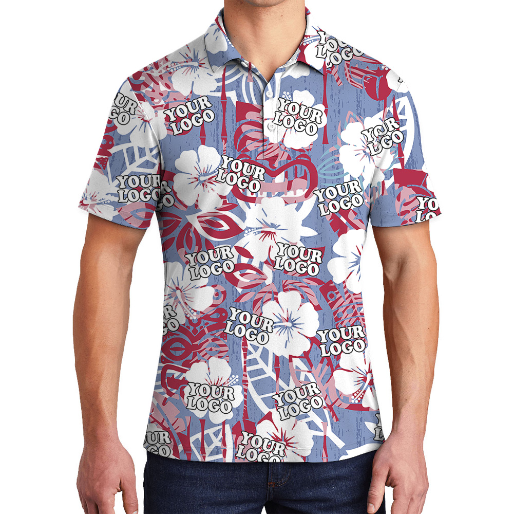 Polo Shirt Tiki Tropical Floral Pattern With Custom Logo - variant image 1