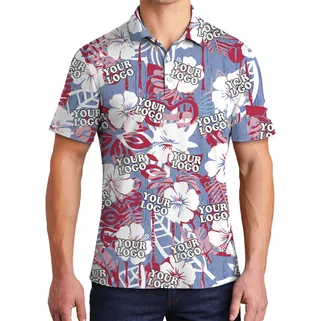 Polo Shirt Tiki Tropical Floral Pattern With Custom Logo