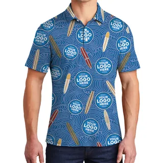 Navy Surfboard Custom Logo Wave Pattern Polo Shirt