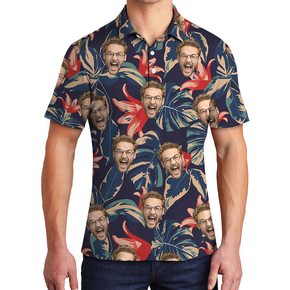 Funny Tropical Custom Face Pattern Polo Shirt - variant image 1
