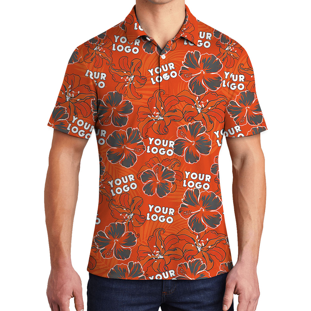 Custom Logo Red Hibiscus And Lily Pattern Polo Shirt - variant image 1