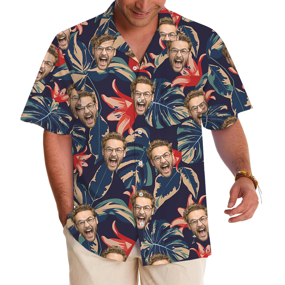 Funny Tropical Custom Face Pattern Hawaiian Shirt - variant image 1