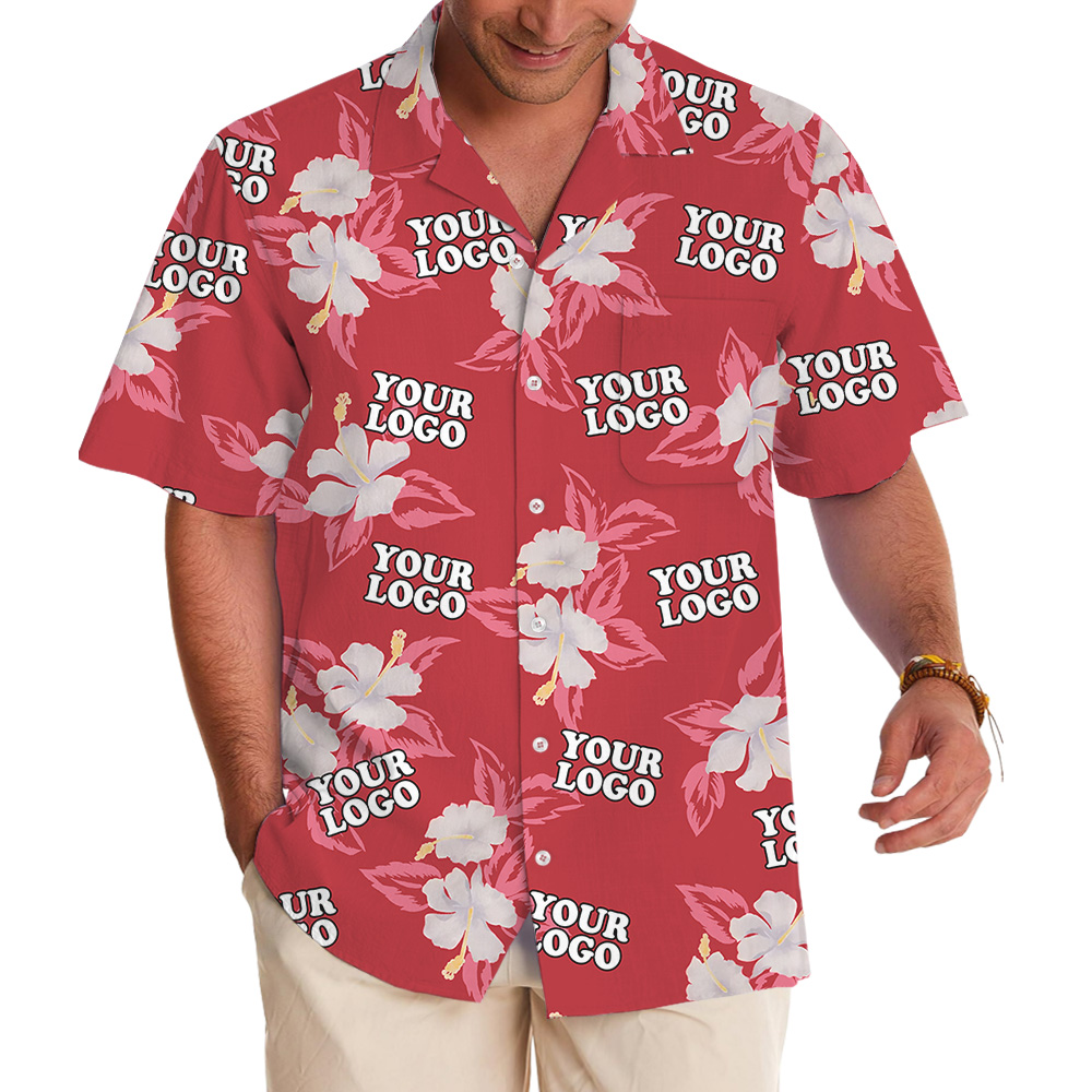 Red Custom Logo Hibiscus Pattern Hawaiian Shirt - variant image 1