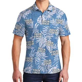 Tribal Blue Custom Logo Sketchy Tropical Leaf Polo Shirt