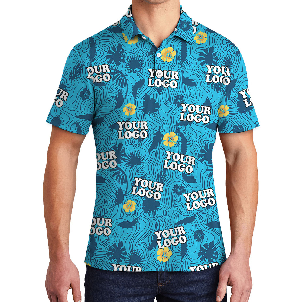 Polo Shirt Hibiscus Wave Line Tropical Print Custom Logo - variant image 1