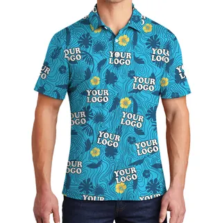 Polo Shirt Hibiscus Wave Line Tropical Print Custom Logo