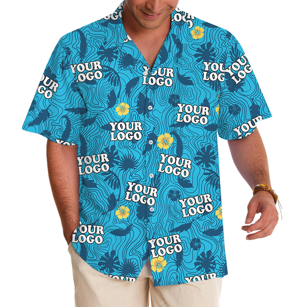 Hibiscus Wave Line Tropical Print Custom Logo Hawaiian Shirt - variant image 1