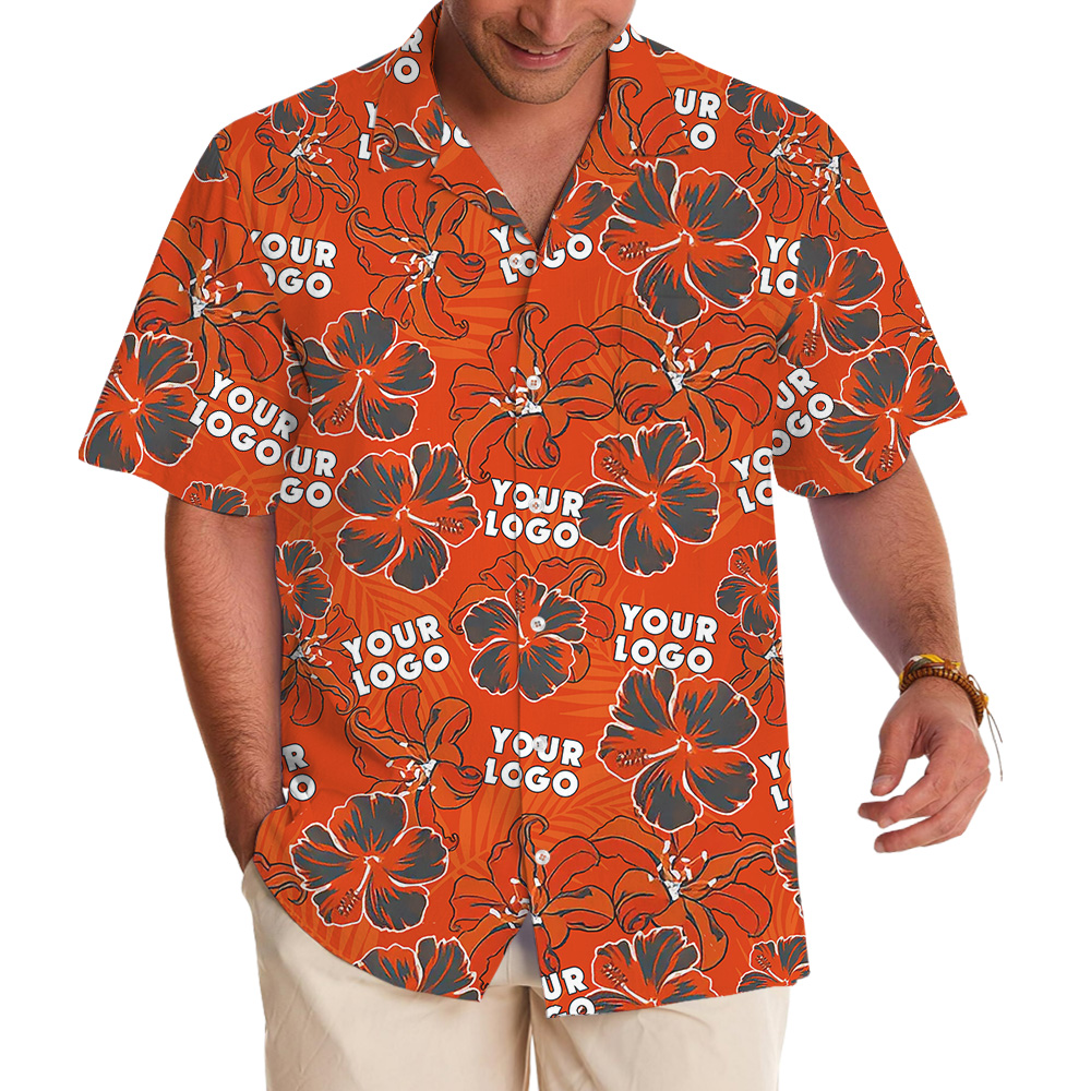 Custom Logo Red Hibiscus And Lily Pattern Hawaiian Shirt - variant image 1