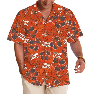 Custom Logo Red Hibiscus And Lily Pattern Hawaiian Shirt