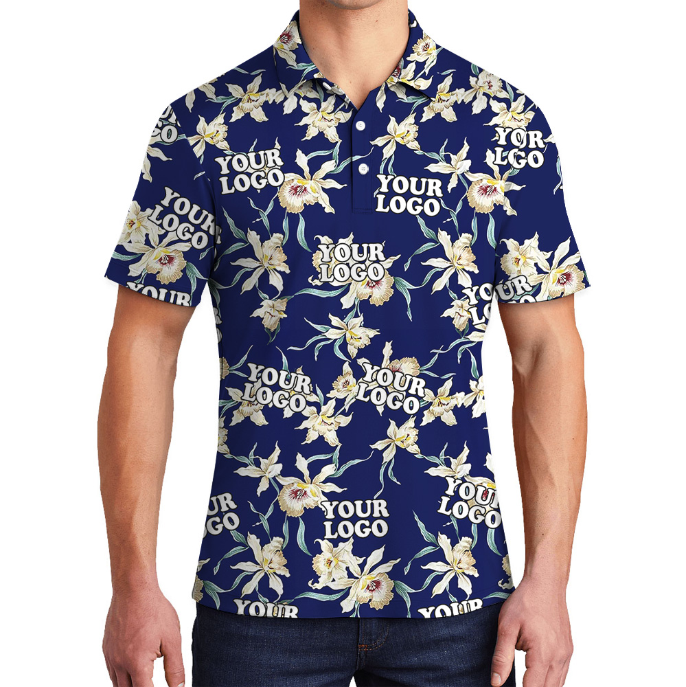 Orchid Bloom On Midnight Blue Custom Logo Polo Shirt - variant image 1