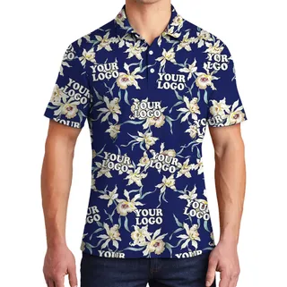Orchid Bloom On Midnight Blue Custom Logo Polo Shirt