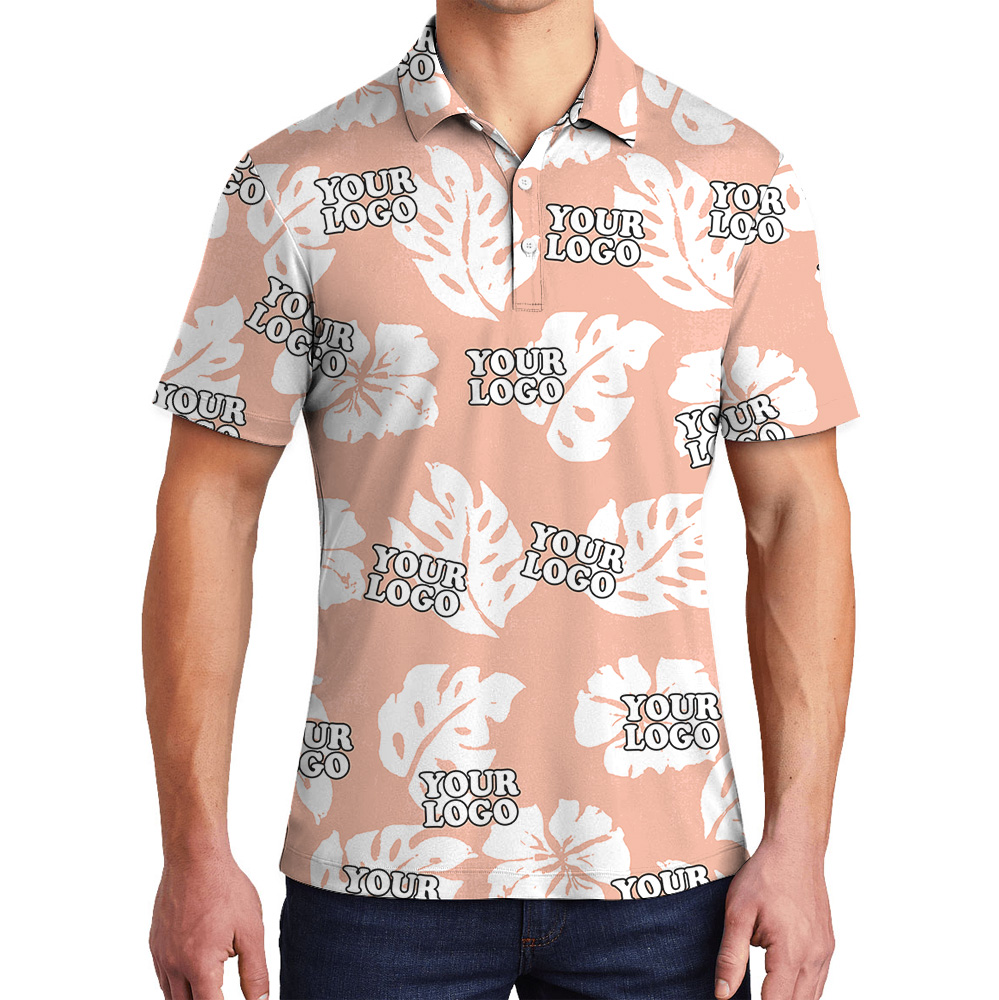Minimal Tropical Leaf And Flower Print Custom Logo Polo Shirt - variant image 1