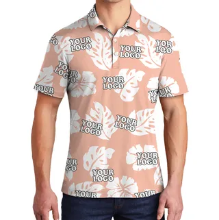 Minimal Tropical Leaf And Flower Print Custom Logo Polo Shirt