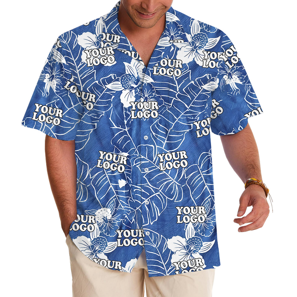 Custom Logo Ocean Background Banana Leaf Orchid Hawaiian Shirt - variant image 1