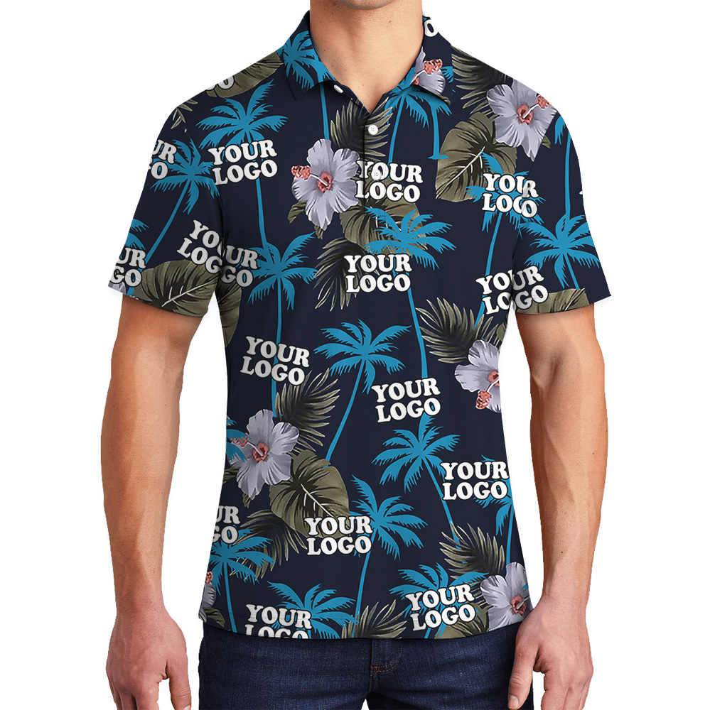 Custom Logo Tropical Night Floral Print Polo Shirt - variant image 1