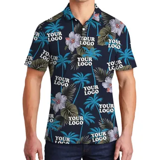 Custom Logo Tropical Night Floral Print Polo Shirt