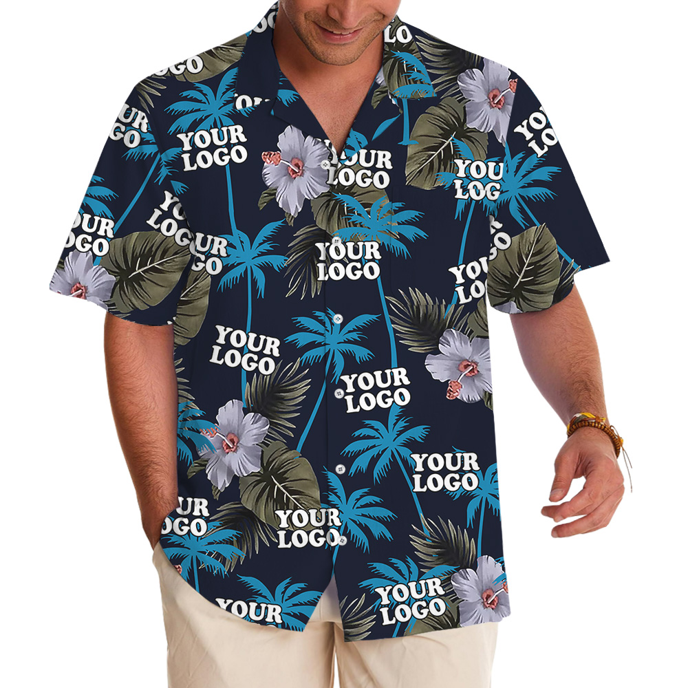 Tropical Night Floral Print Custom Logo Hawaiian Shirt - variant image 1